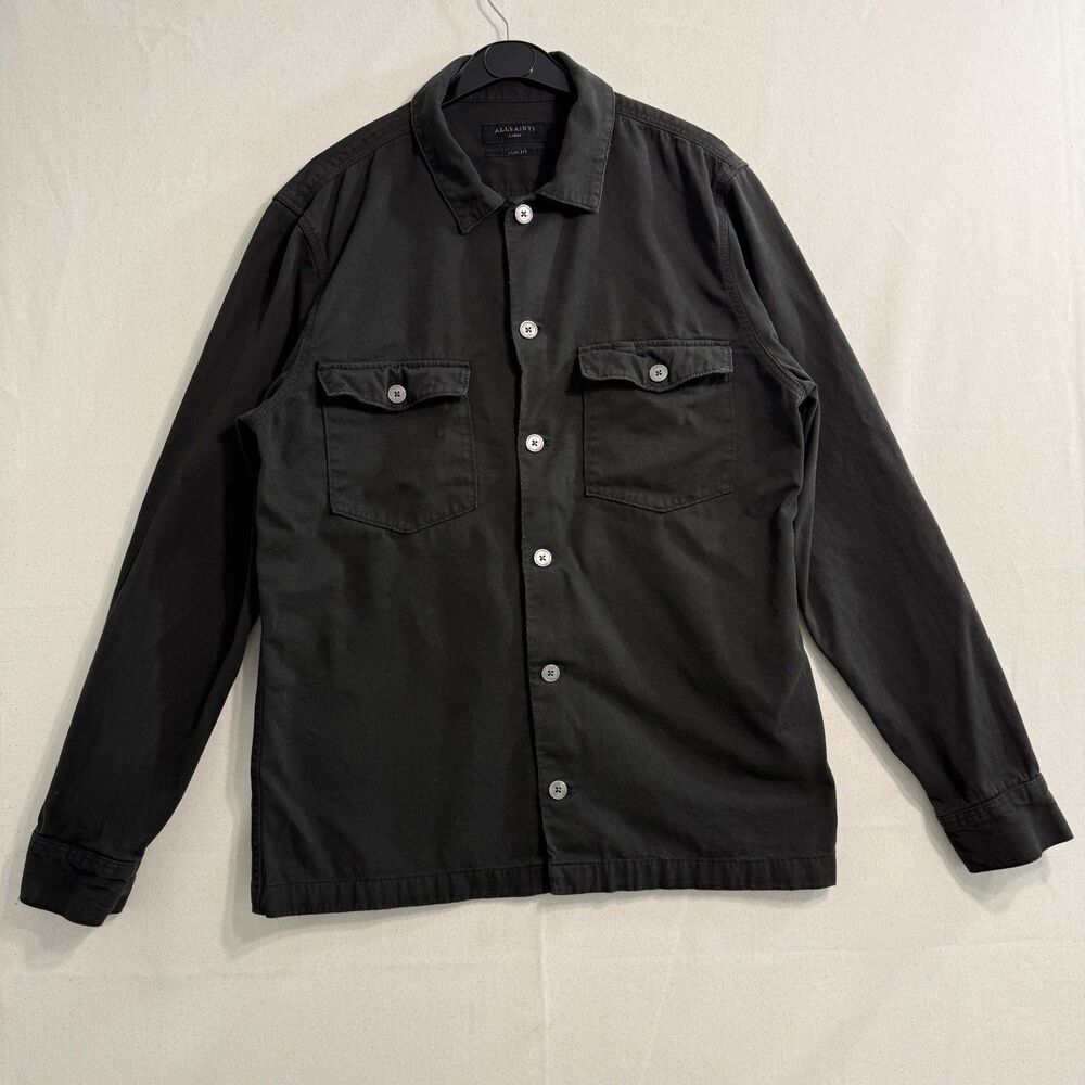AllSaints Men’s Large Slim Fit Shirt Jacket Faded Black Button Up Organic Cotton